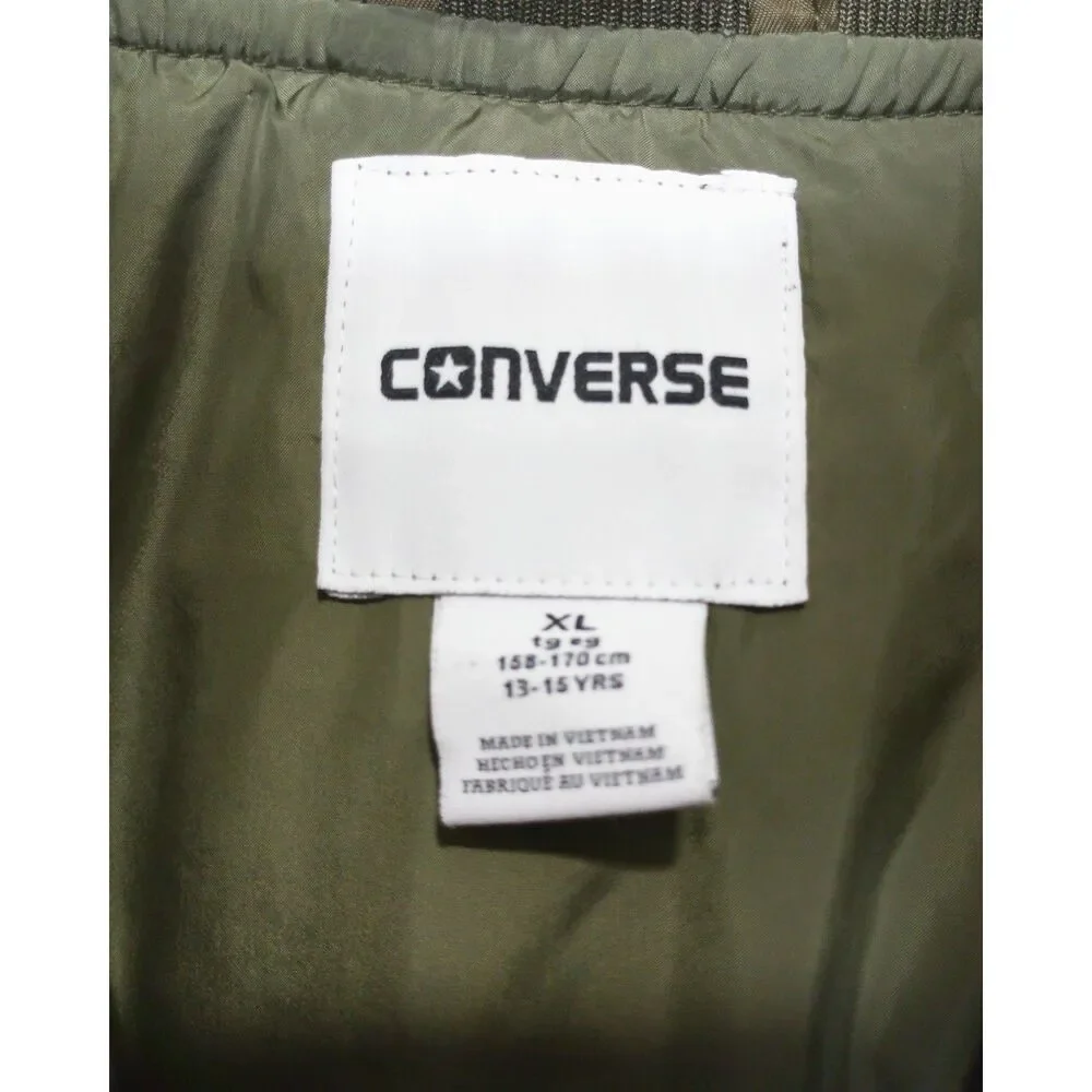 Converse Unisex XL Olive Green Bomber Jacket MA-1 Flight Zip Coat Youth 13-15